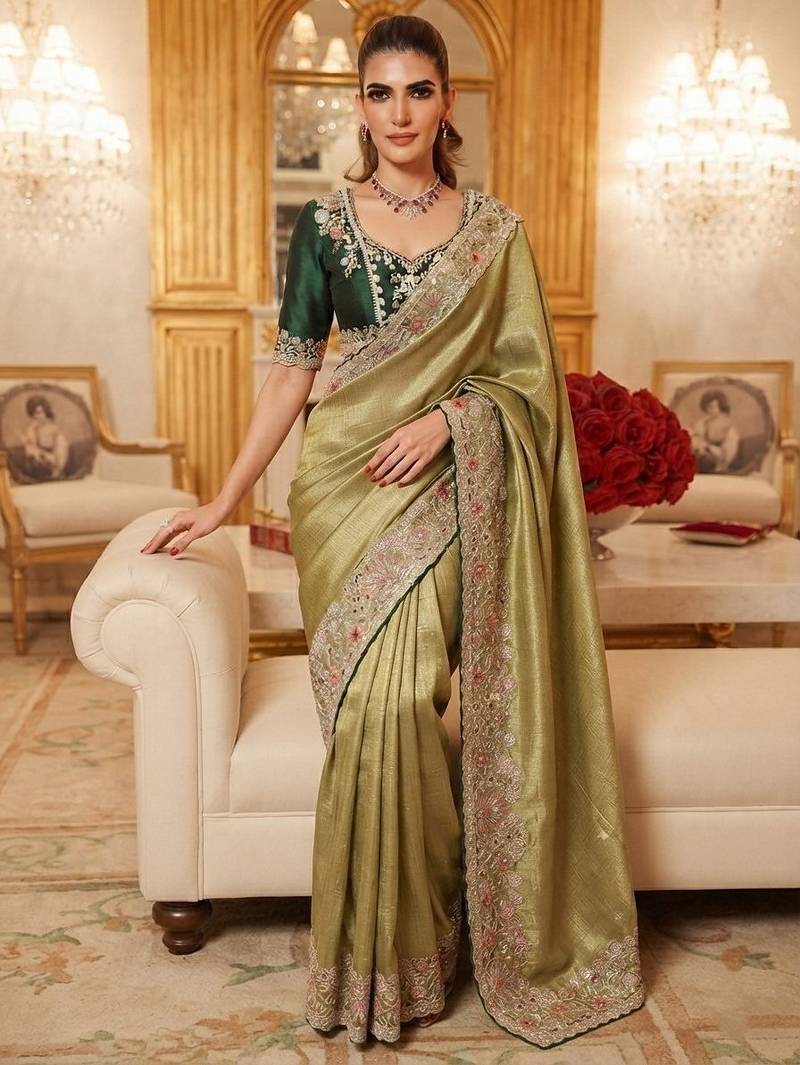 wedding wear pure kanjivarm silk blend heavy embroidery work saree