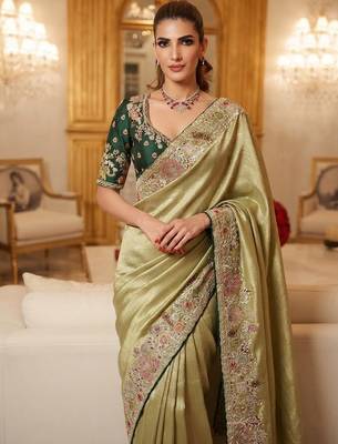 wedding wear pure kanjivarm silk blend heavy embroidery work saree 2
