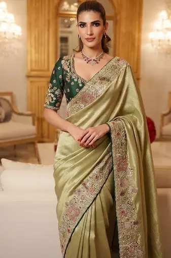 wedding wear pure kanjivarm silk blend heavy embroidery work saree