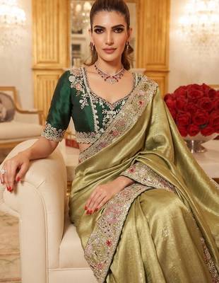 wedding wear pure kanjivarm silk blend heavy embroidery work saree 3