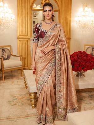 wedding wear pure kanjivarm silk blend heavy embroidery work saree 1