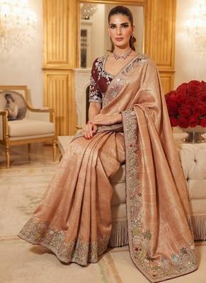 wedding wear pure kanjivarm silk blend heavy embroidery work saree 3