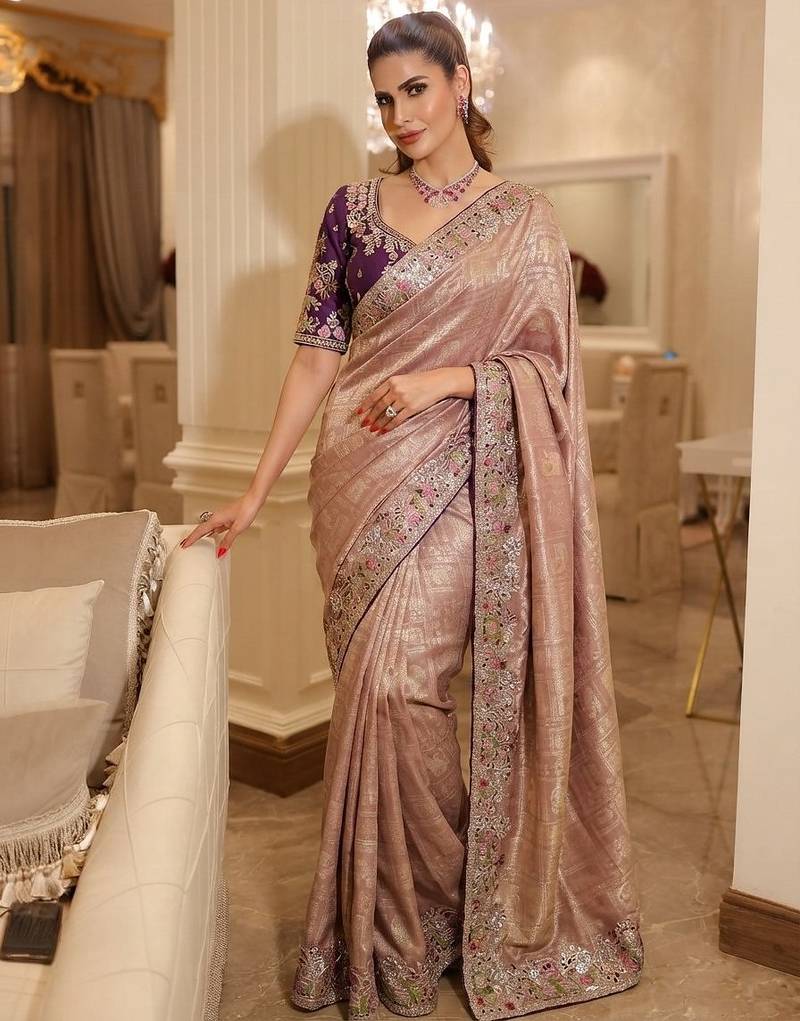 wedding wear pure kanjivarm silk blend heavy embroidery work saree