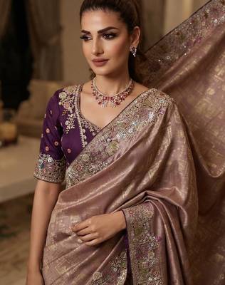 wedding wear pure kanjivarm silk blend heavy embroidery work saree 2