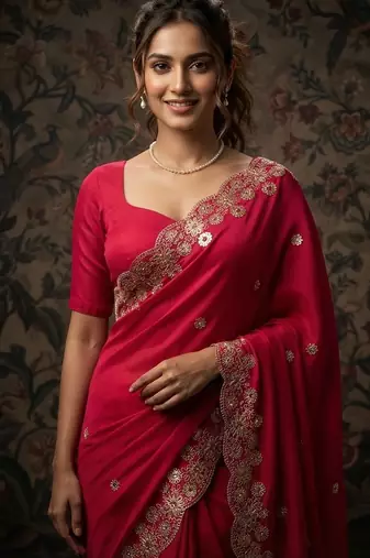 party wear soft satin chiffon saree
