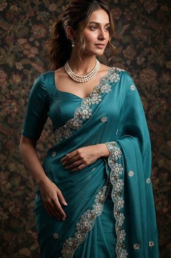party wear soft satin chiffon saree
