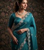 party wear soft satin chiffon saree