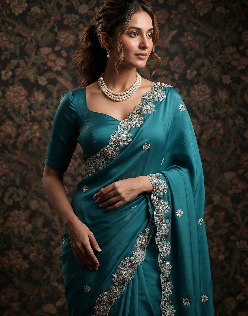 party wear soft satin chiffon saree
