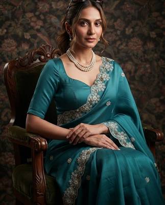 party wear soft satin chiffon saree 2