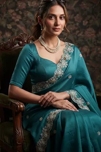 party wear soft satin chiffon saree
