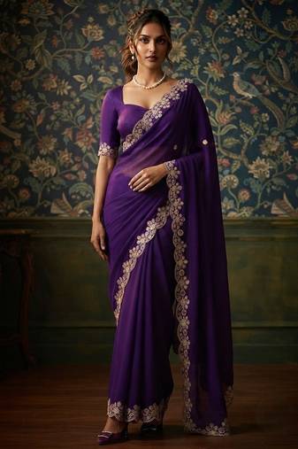 party wear soft satin chiffon saree