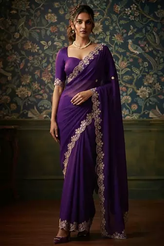 party wear soft satin chiffon saree