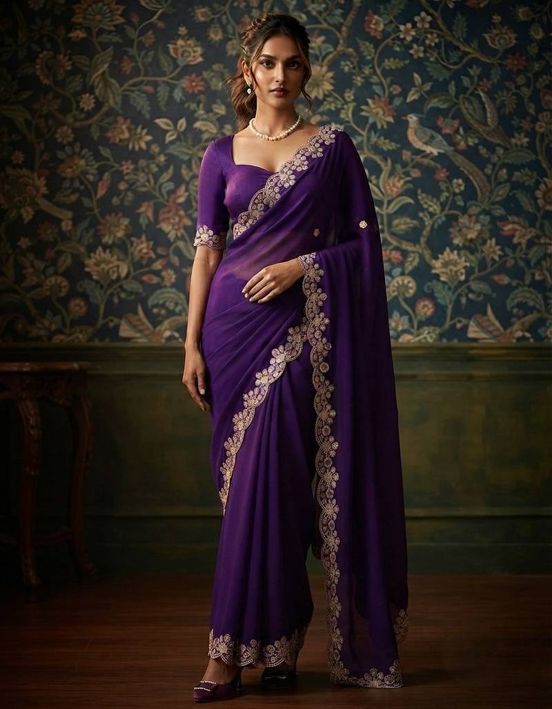 party wear soft satin chiffon saree