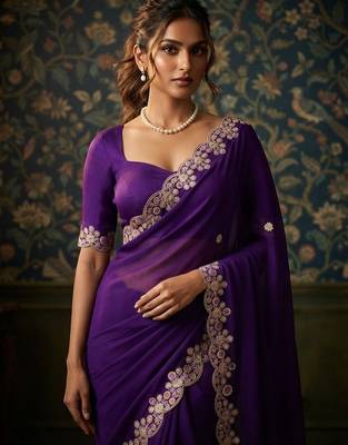 party wear soft satin chiffon saree 2