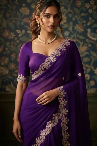 party wear soft satin chiffon saree