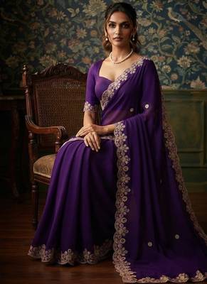 party wear soft satin chiffon saree 3