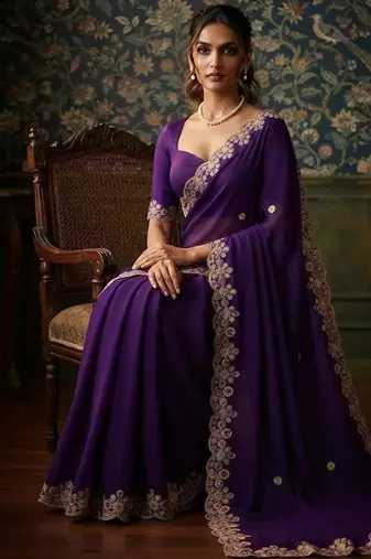 party wear soft satin chiffon saree