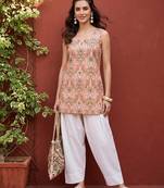 Women’s peach floral printed top | stylish & trendy casual top for women | elegant western wear for casual look