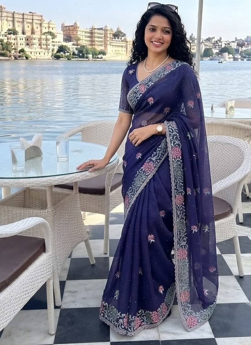 party wear soft fendy chiffon saree