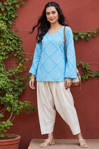 Women’s blue polka dots printed top | stylish & trendy casual top for women | elegant western wear for casual look