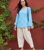 Women’s blue polka dots printed top | stylish & trendy casual top for women | elegant western wear for casual look