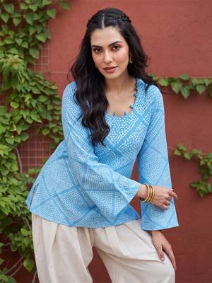 Women’s blue polka dots printed top | stylish & trendy casual top for women | elegant western wear for casual look 2