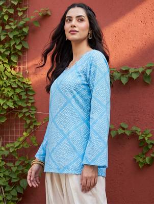 Women’s blue polka dots printed top | stylish & trendy casual top for women | elegant western wear for casual look 3