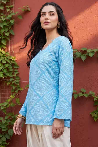 Women’s blue polka dots printed top | stylish & trendy casual top for women | elegant western wear for casual look