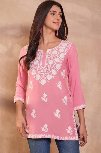 Women’s pink solid embroidered top | stylish & trendy casual top for women | elegant western wear for casual look