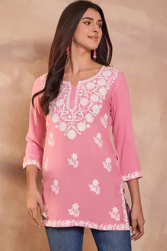 Women’s pink solid embroidered top | stylish & trendy casual top for women | elegant western wear for casual look