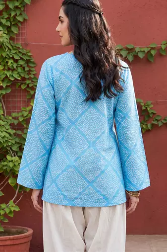 Women’s blue polka dots printed top | stylish & trendy casual top for women | elegant western wear for casual look