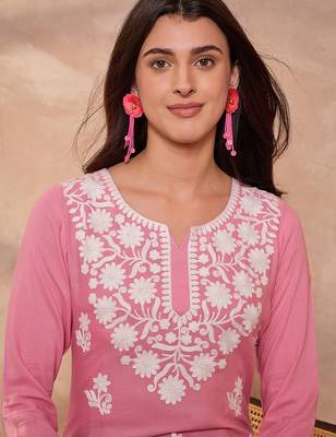 Women’s pink solid embroidered top | stylish & trendy casual top for women | elegant western wear for casual look 2