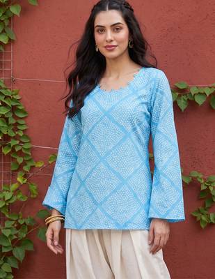 Women’s blue polka dots printed top | stylish & trendy casual top for women | elegant western wear for casual look 5