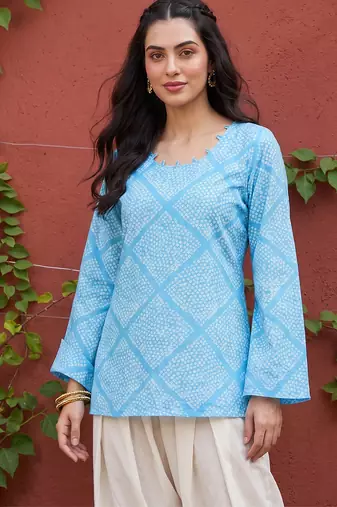 Women’s blue polka dots printed top | stylish & trendy casual top for women | elegant western wear for casual look