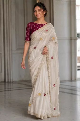 designer wedding & party wear soft fendy satin saree