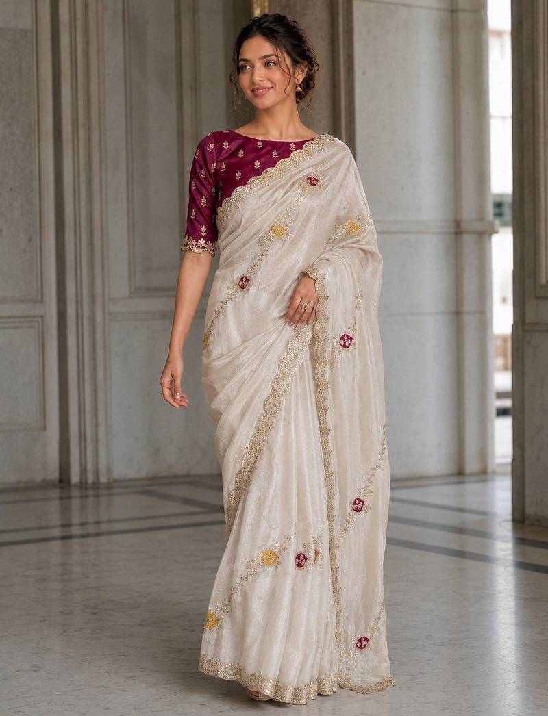designer wedding & party wear soft fendy satin saree