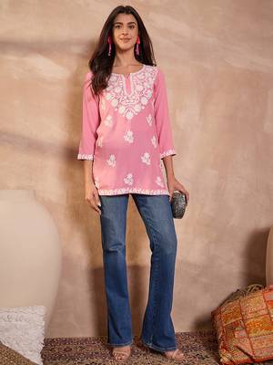 Women’s pink solid embroidered top | stylish & trendy casual top for women | elegant western wear for casual look 3