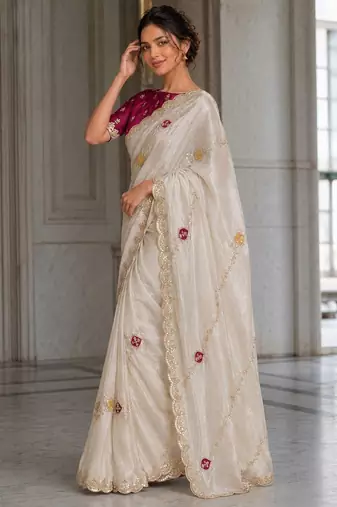 designer wedding & party wear soft fendy satin saree
