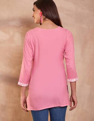 Women’s pink solid embroidered top | stylish & trendy casual top for women | elegant western wear for casual look 4