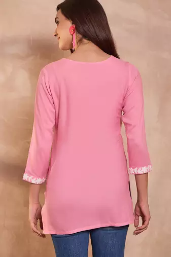 Women’s pink solid embroidered top | stylish & trendy casual top for women | elegant western wear for casual look