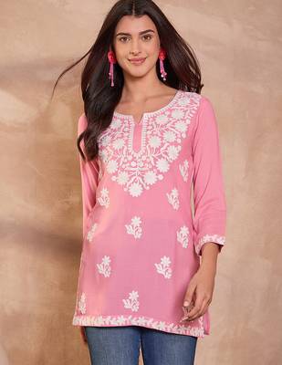 Women’s pink solid embroidered top | stylish & trendy casual top for women | elegant western wear for casual look 5