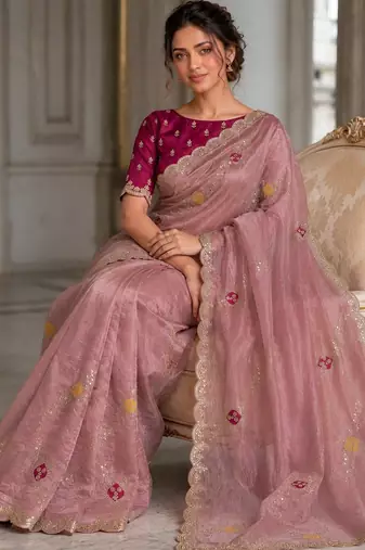 designer wedding & party wear soft fendy satin saree