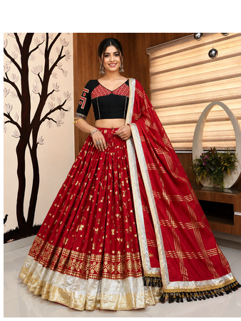 Muslin Cotton Chaniya Choli Set With Mirror Work And Lampi Lace 1