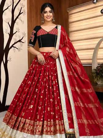 Muslin Cotton Chaniya Choli Set With Mirror Work And Lampi Lace