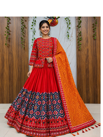 Muslin Cotton Chaniya Choli Set With Digital Print And Mirror Work 1
