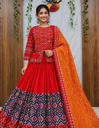 Muslin Cotton Chaniya Choli Set With Digital Print And Mirror Work