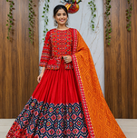 Muslin Cotton Chaniya Choli Set With Digital Print And Mirror Work