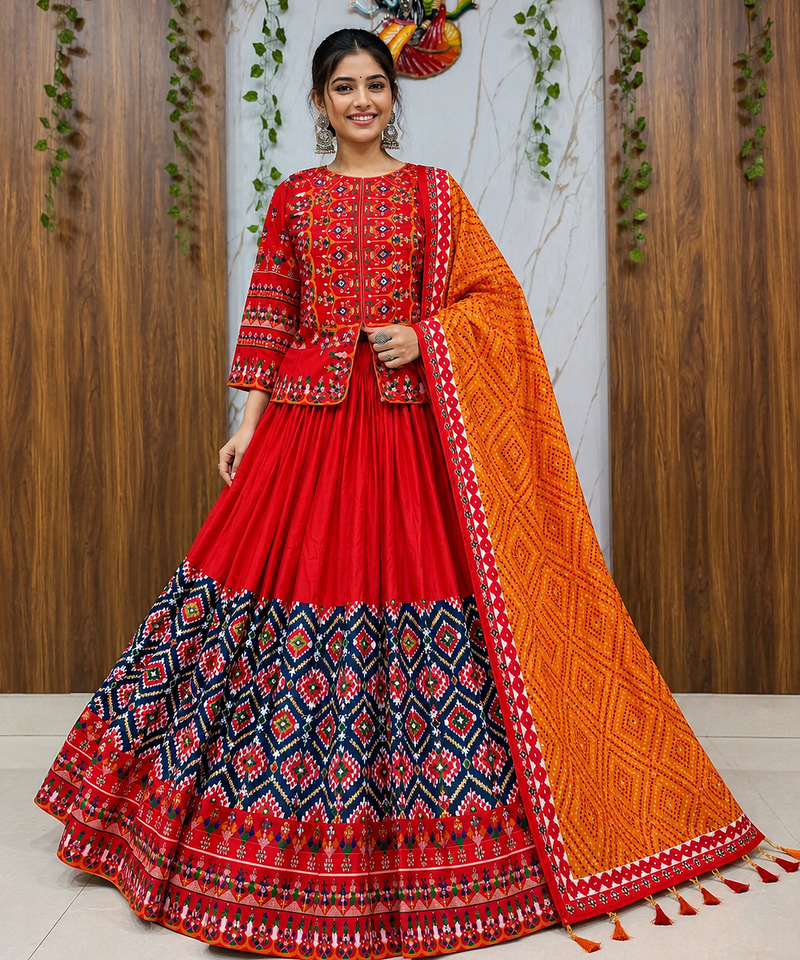 Muslin Cotton Chaniya Choli Set With Digital Print And Mirror Work