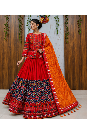 Muslin Cotton Chaniya Choli Set With Digital Print And Mirror Work 3