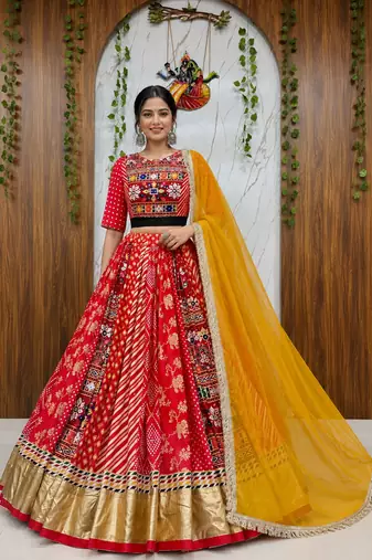 Muslin Cotton Chaniya Choli Set With Mirror Work And Georgette Dupatta